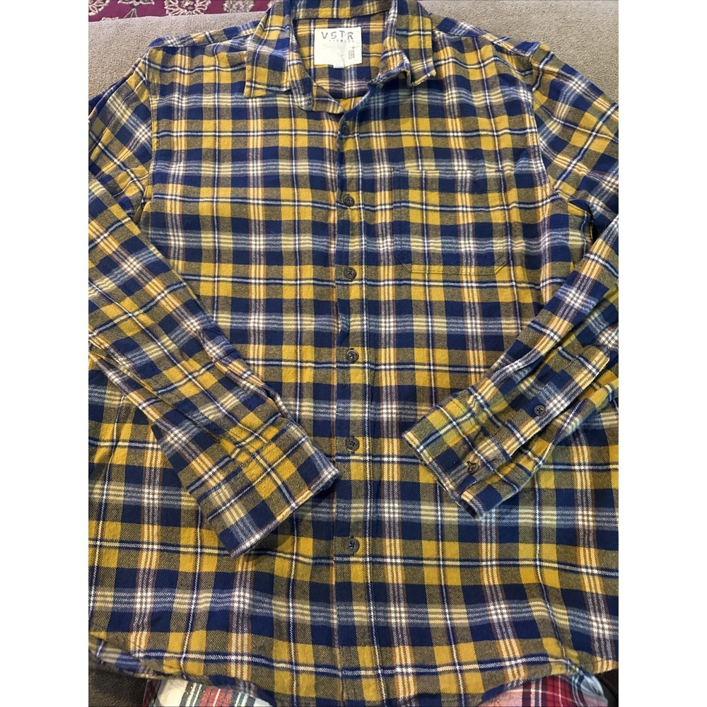VSTR mens Premium Medium Flannel Shirt Plaid Long Sleeve Casual (Drew)